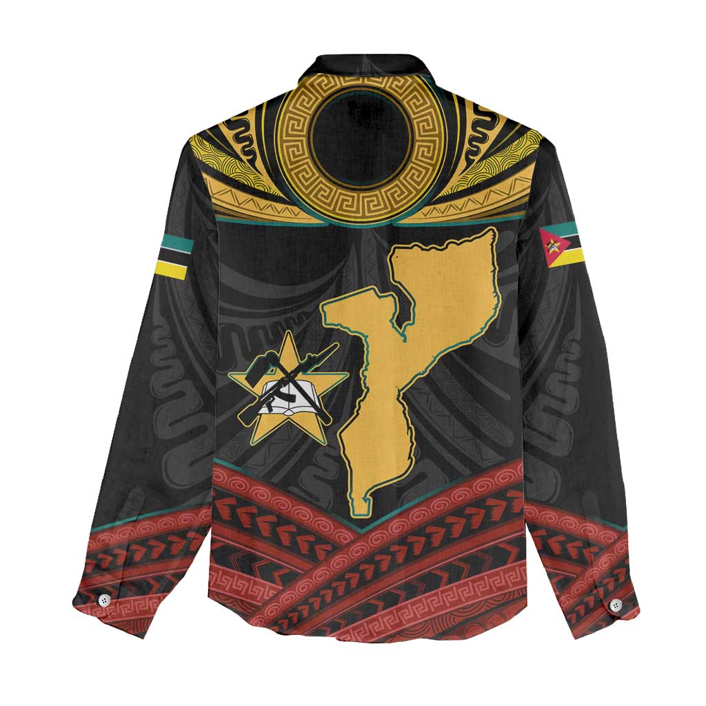 Mozambique Women Casual Shirt with Black Red Tribal Design and National Map Pattern - Wonder Print Shop