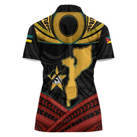 Mozambique Women Polo Shirt with Black Red Tribal Design and National Map Pattern - Wonder Print Shop