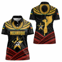 Mozambique Women Polo Shirt with Black Red Tribal Design and National Map Pattern - Wonder Print Shop