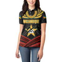 Mozambique Women Polo Shirt with Black Red Tribal Design and National Map Pattern - Wonder Print Shop
