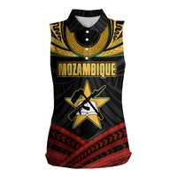 Mozambique Women Sleeveless Polo Shirt with Black Red Tribal Design and National Map Pattern - Wonder Print Shop