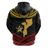 Mozambique Zip Hoodie with Black Red Tribal Design and National Map Pattern - Wonder Print Shop
