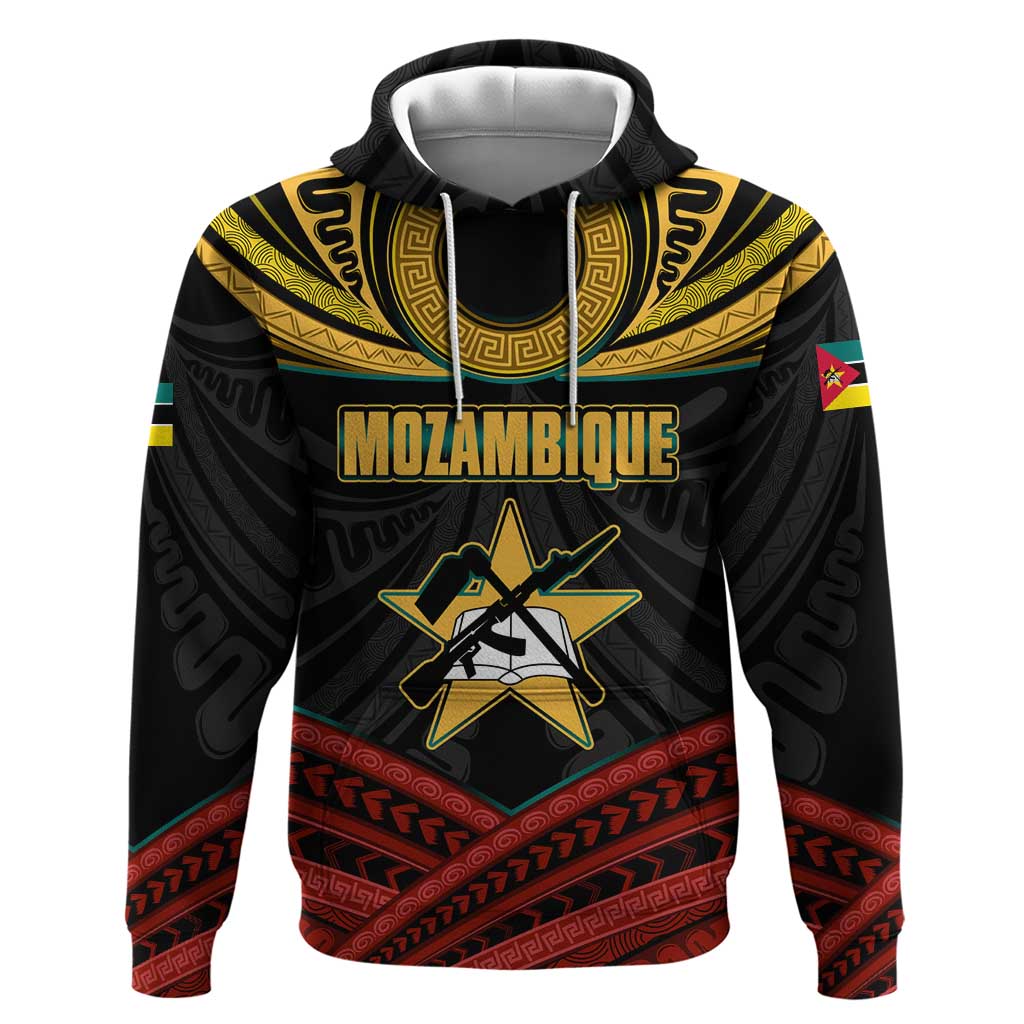 Mozambique Zip Hoodie with Black Red Tribal Design and National Map Pattern - Wonder Print Shop