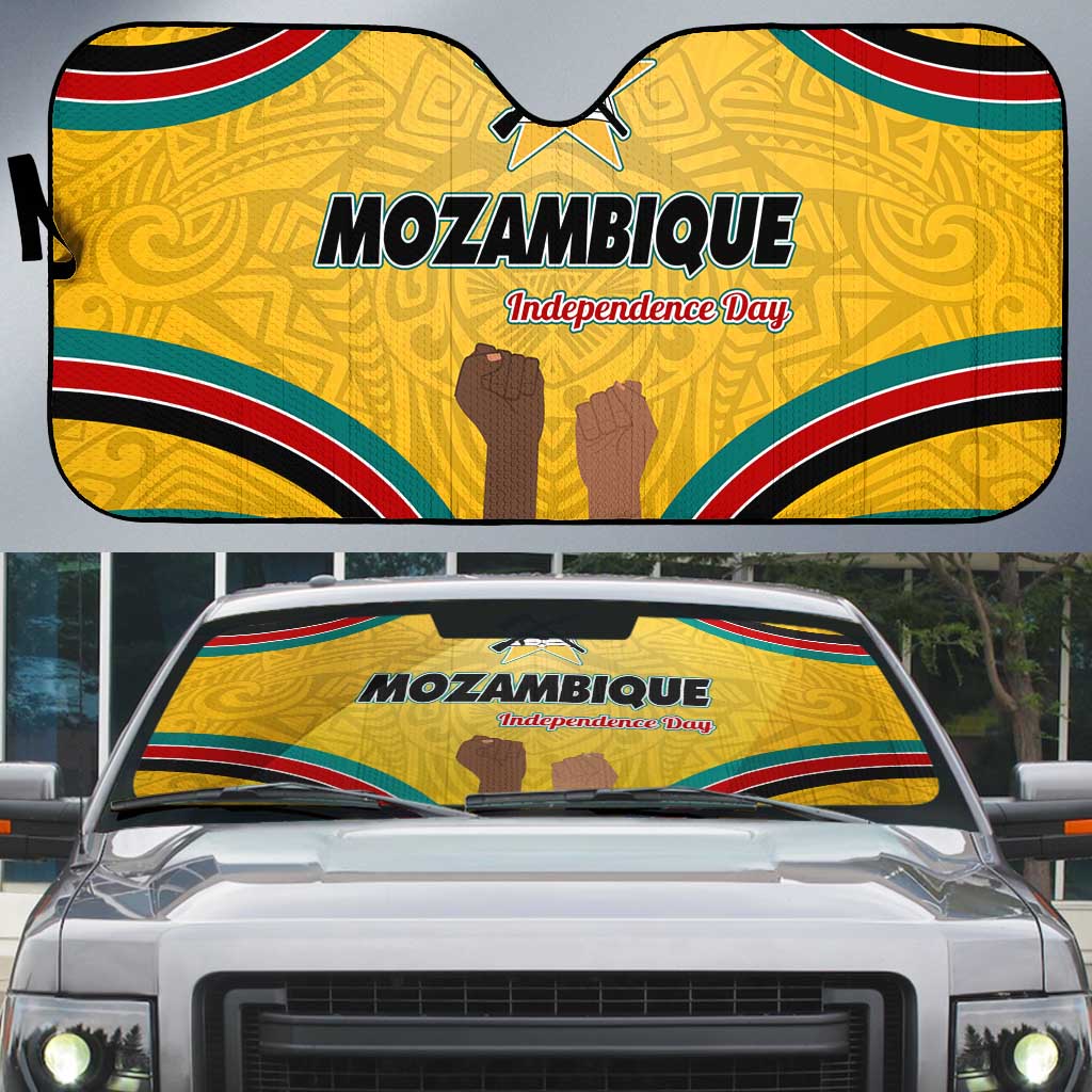 Mozambique Auto Sun Shade with Yellow Red Green Swirl Design and Independence Day - Wonder Print Shop