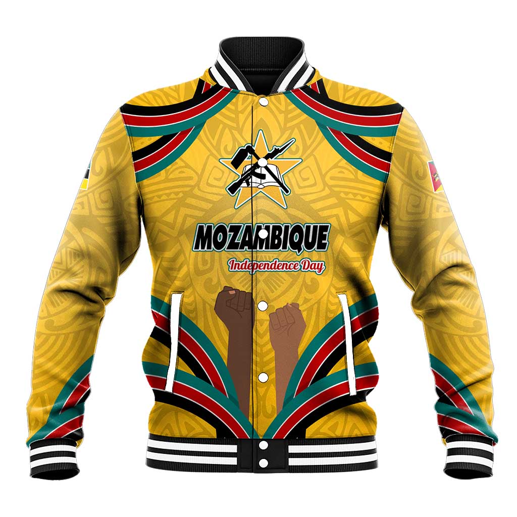 Mozambique Baseball Jacket with Yellow Red Green Swirl Design and Independence Day - Wonder Print Shop
