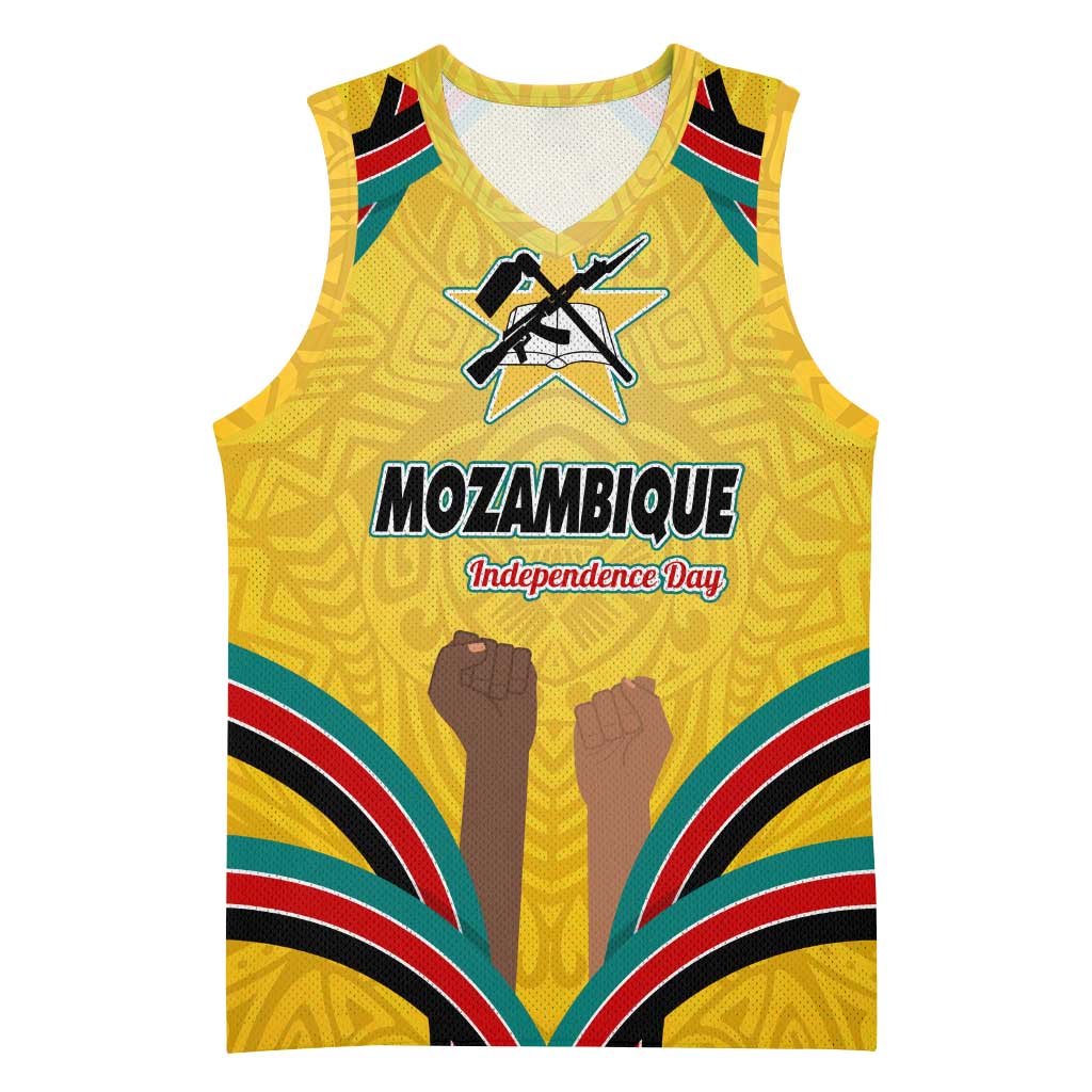 Mozambique Basketball Jersey with Yellow Red Green Swirl Design and Independence Day - Wonder Print Shop