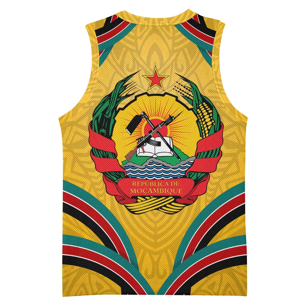 Mozambique Basketball Jersey with Yellow Red Green Swirl Design and Independence Day - Wonder Print Shop
