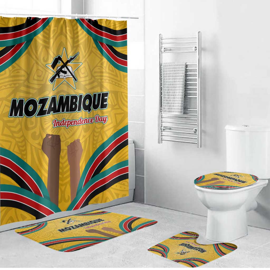 Mozambique Bathroom Set with Yellow Red Green Swirl Design and Independence Day - Wonder Print Shop