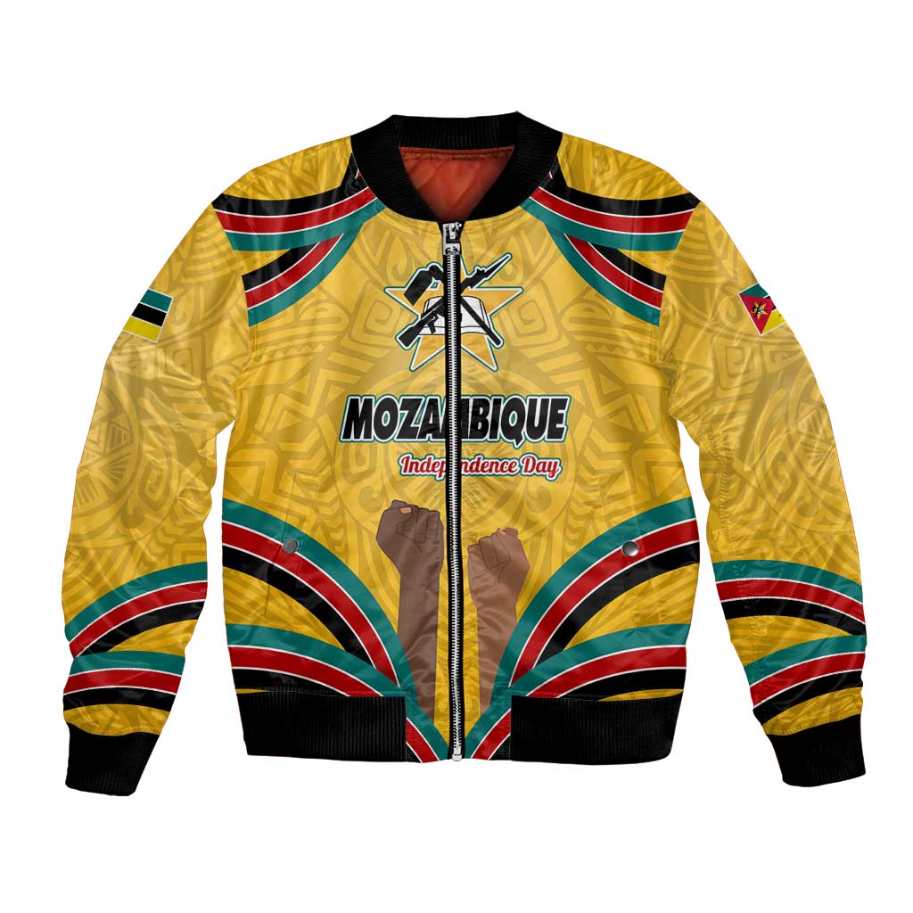 Mozambique Bomber Jacket with Yellow Red Green Swirl Design and Independence Day - Wonder Print Shop