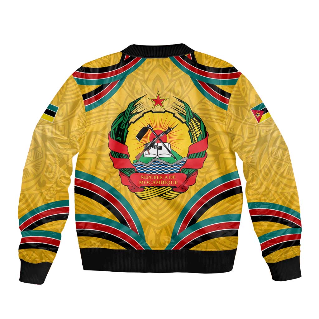 Mozambique Bomber Jacket with Yellow Red Green Swirl Design and Independence Day - Wonder Print Shop