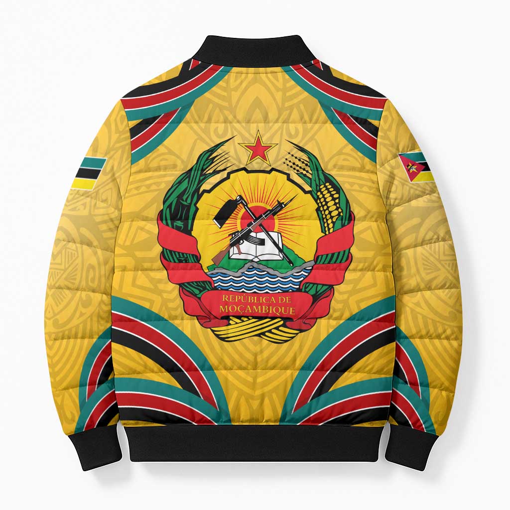 Mozambique Bomber Puffer Jacket with Yellow Red Green Swirl Design and Independence Day - Wonder Print Shop