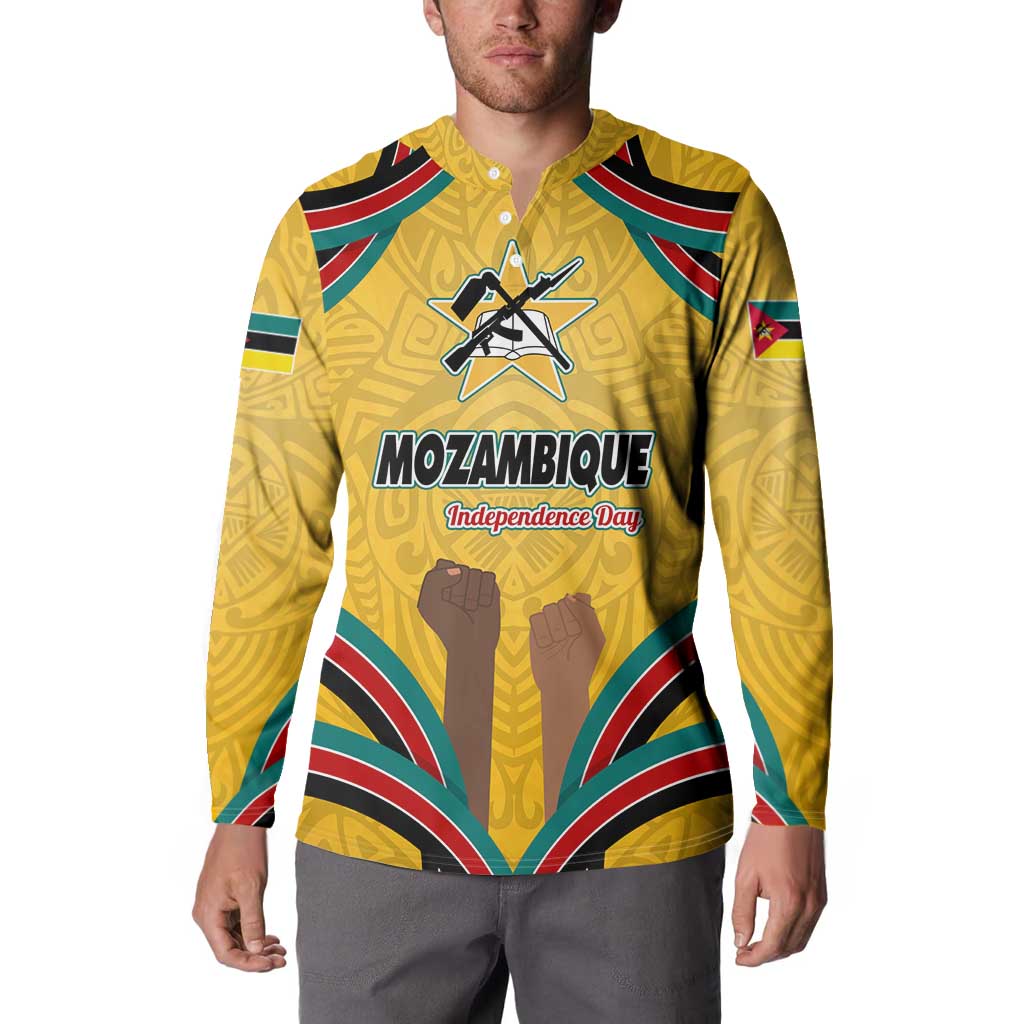 Mozambique Button Sweatshirt with Yellow Red Green Swirl Design and Independence Day - Wonder Print Shop