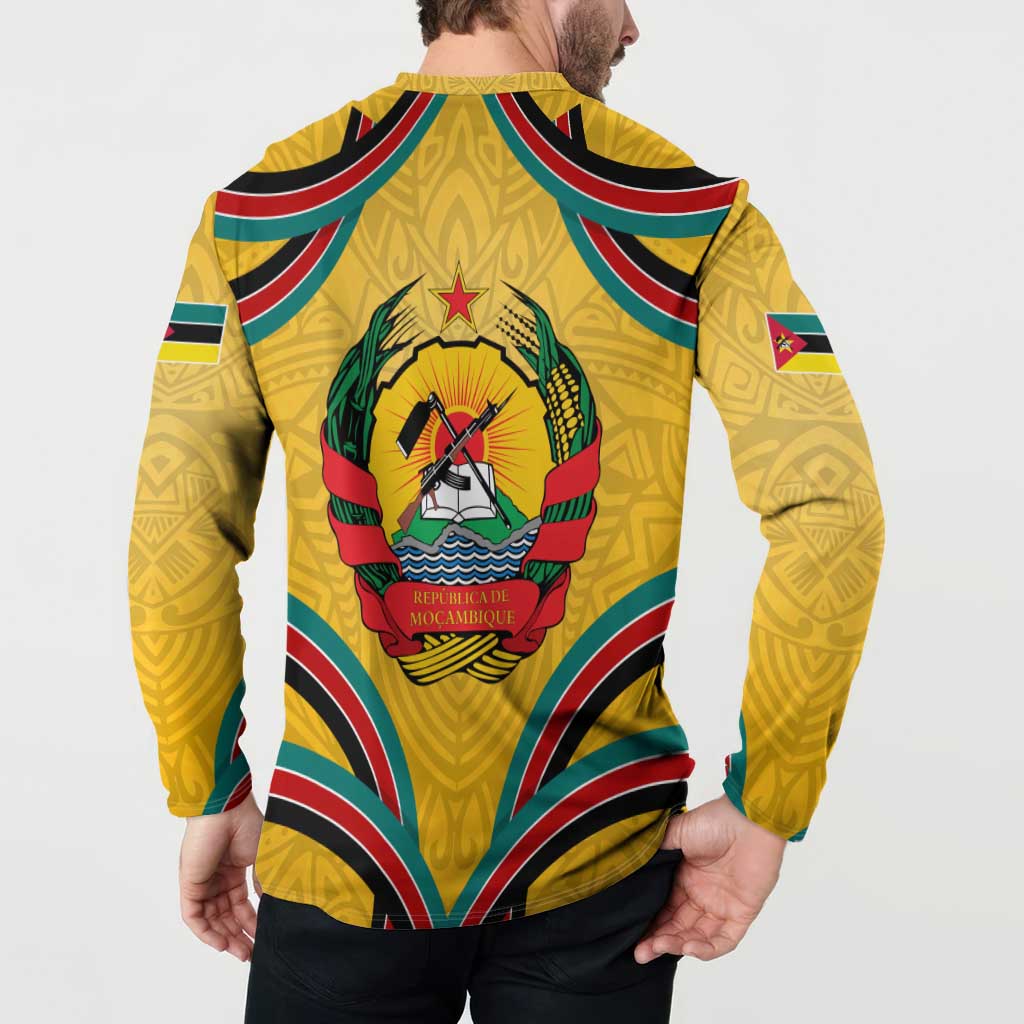 Mozambique Button Sweatshirt with Yellow Red Green Swirl Design and Independence Day - Wonder Print Shop