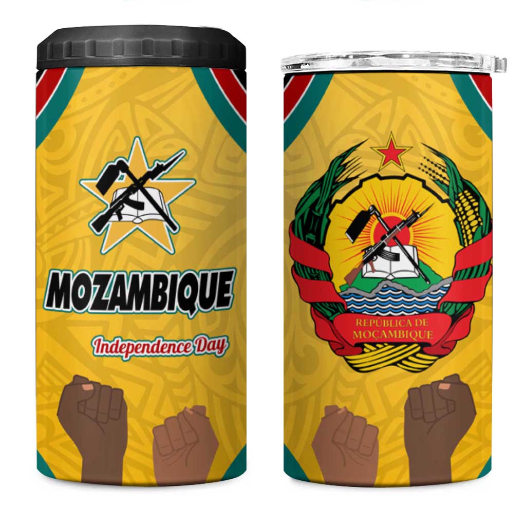 Mozambique 4 in 1 Can Cooler Tumbler with Yellow Red Green Swirl Design and Independence Day - Wonder Print Shop