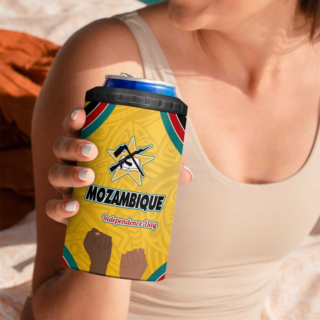 Mozambique 4 in 1 Can Cooler Tumbler with Yellow Red Green Swirl Design and Independence Day - Wonder Print Shop