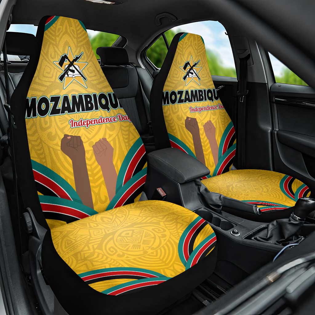 Mozambique Car Seat Cover with Yellow Red Green Swirl Design and Independence Day - Wonder Print Shop