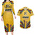 Mozambique Couples Matching Long Sleeve Bodycon Dress and Hawaiian Shirt with Yellow Red Green Swirl Design and Independence Day - Wonder Print Shop