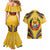 Mozambique Couples Matching Mermaid Dress and Hawaiian Shirt with Yellow Red Green Swirl Design and Independence Day - Wonder Print Shop