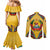 Mozambique Couples Matching Mermaid Dress and Long Sleeve Button Shirt with Yellow Red Green Swirl Design and Independence Day - Wonder Print Shop