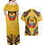 Mozambique Couples Matching Off Shoulder Maxi Dress and Hawaiian Shirt with Yellow Red Green Swirl Design and Independence Day - Wonder Print Shop