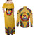 Mozambique Couples Matching Off Shoulder Maxi Dress and Long Sleeve Button Shirt with Yellow Red Green Swirl Design and Independence Day - Wonder Print Shop