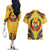 Mozambique Couples Matching Off The Shoulder Long Sleeve Dress and Hawaiian Shirt with Yellow Red Green Swirl Design and Independence Day - Wonder Print Shop