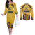 Mozambique Couples Matching Off The Shoulder Long Sleeve Dress and Long Sleeve Button Shirt with Yellow Red Green Swirl Design and Independence Day - Wonder Print Shop