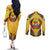 Mozambique Couples Matching Off The Shoulder Long Sleeve Dress and Long Sleeve Button Shirt with Yellow Red Green Swirl Design and Independence Day - Wonder Print Shop
