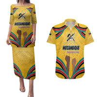Mozambique Couples Matching Puletasi and Hawaiian Shirt with Yellow Red Green Swirl Design and Independence Day - Wonder Print Shop