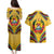 Mozambique Couples Matching Puletasi and Hawaiian Shirt with Yellow Red Green Swirl Design and Independence Day - Wonder Print Shop