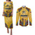 Mozambique Couples Matching Puletasi and Long Sleeve Button Shirt with Yellow Red Green Swirl Design and Independence Day - Wonder Print Shop
