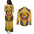 Mozambique Couples Matching Puletasi and Long Sleeve Button Shirt with Yellow Red Green Swirl Design and Independence Day - Wonder Print Shop