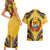 Mozambique Couples Matching Short Sleeve Bodycon Dress and Hawaiian Shirt with Yellow Red Green Swirl Design and Independence Day - Wonder Print Shop