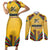 Mozambique Couples Matching Short Sleeve Bodycon Dress and Long Sleeve Button Shirt with Yellow Red Green Swirl Design and Independence Day - Wonder Print Shop