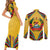 Mozambique Couples Matching Short Sleeve Bodycon Dress and Long Sleeve Button Shirt with Yellow Red Green Swirl Design and Independence Day - Wonder Print Shop