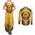Mozambique Couples Matching Summer Maxi Dress and Long Sleeve Button Shirt with Yellow Red Green Swirl Design and Independence Day - Wonder Print Shop