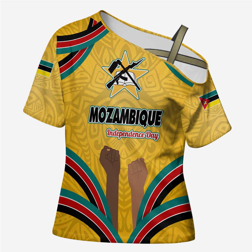 Mozambique Cross Shoulder Shirt with Yellow Red Green Swirl Design and Independence Day - Wonder Print Shop