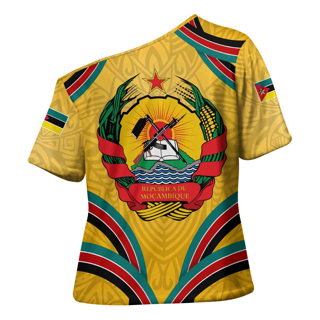 Mozambique Cross Shoulder Shirt with Yellow Red Green Swirl Design and Independence Day - Wonder Print Shop