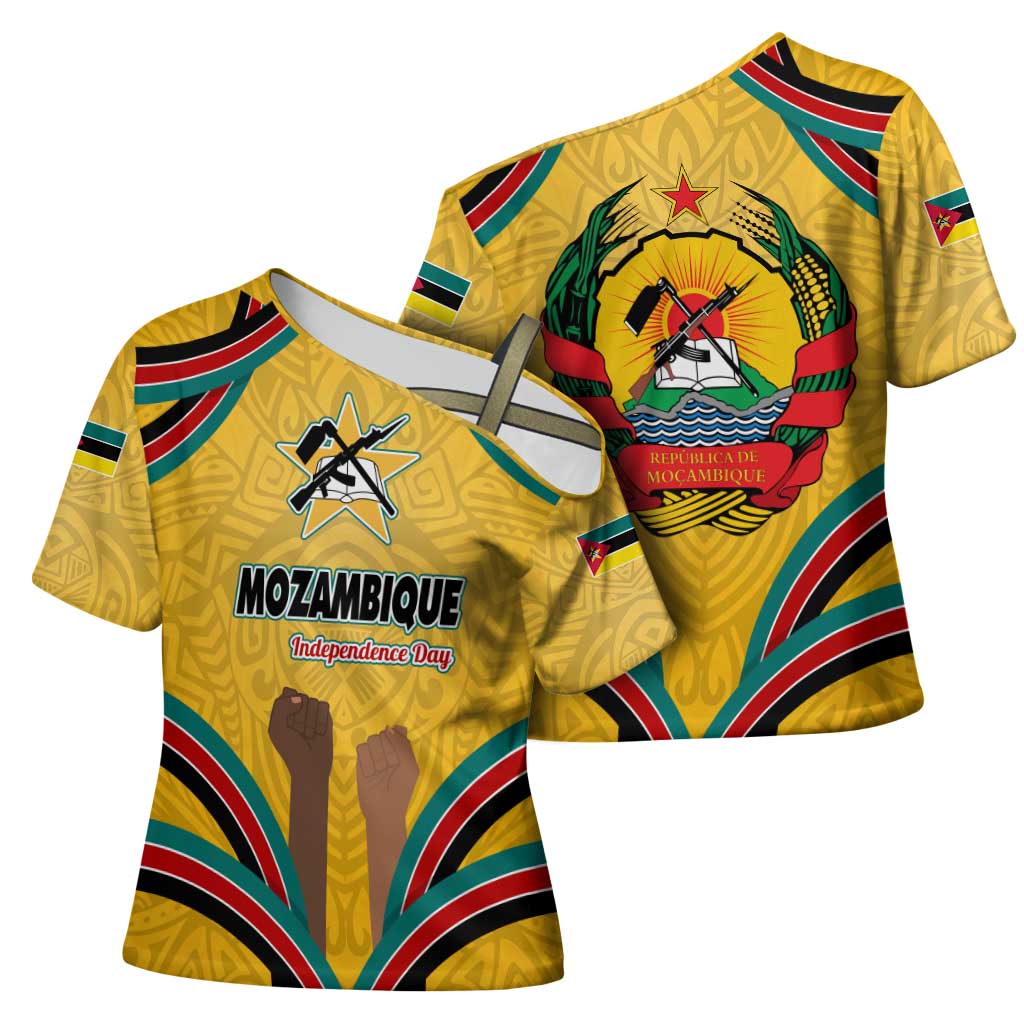 Mozambique Cross Shoulder Shirt with Yellow Red Green Swirl Design and Independence Day - Wonder Print Shop