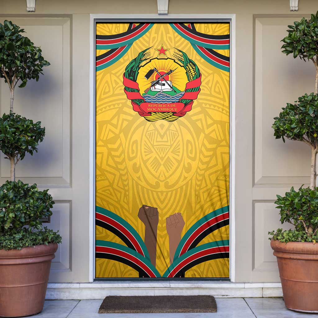 Mozambique Door Cover with Yellow Red Green Swirl Design and Independence Day - Wonder Print Shop