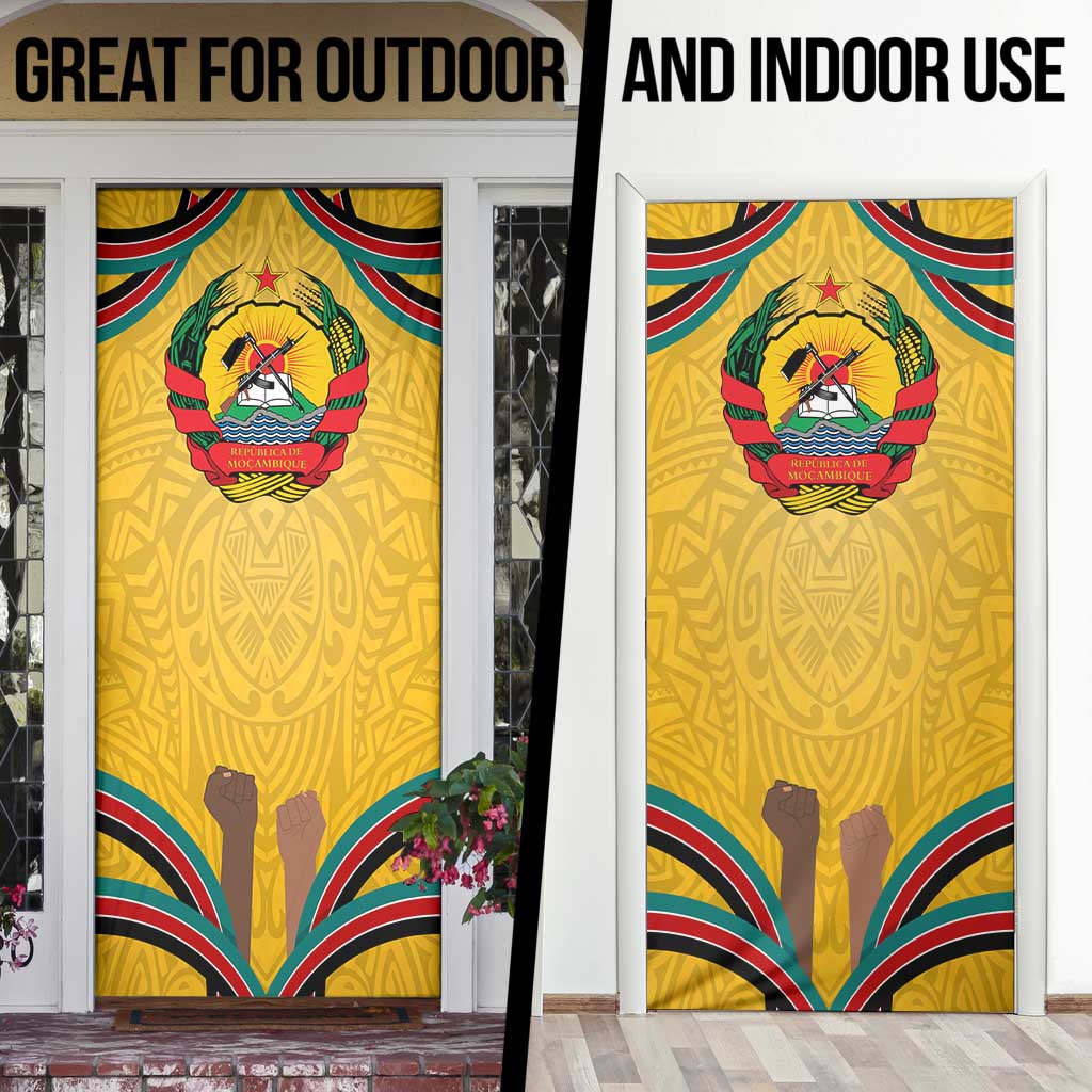 Mozambique Door Cover with Yellow Red Green Swirl Design and Independence Day - Wonder Print Shop