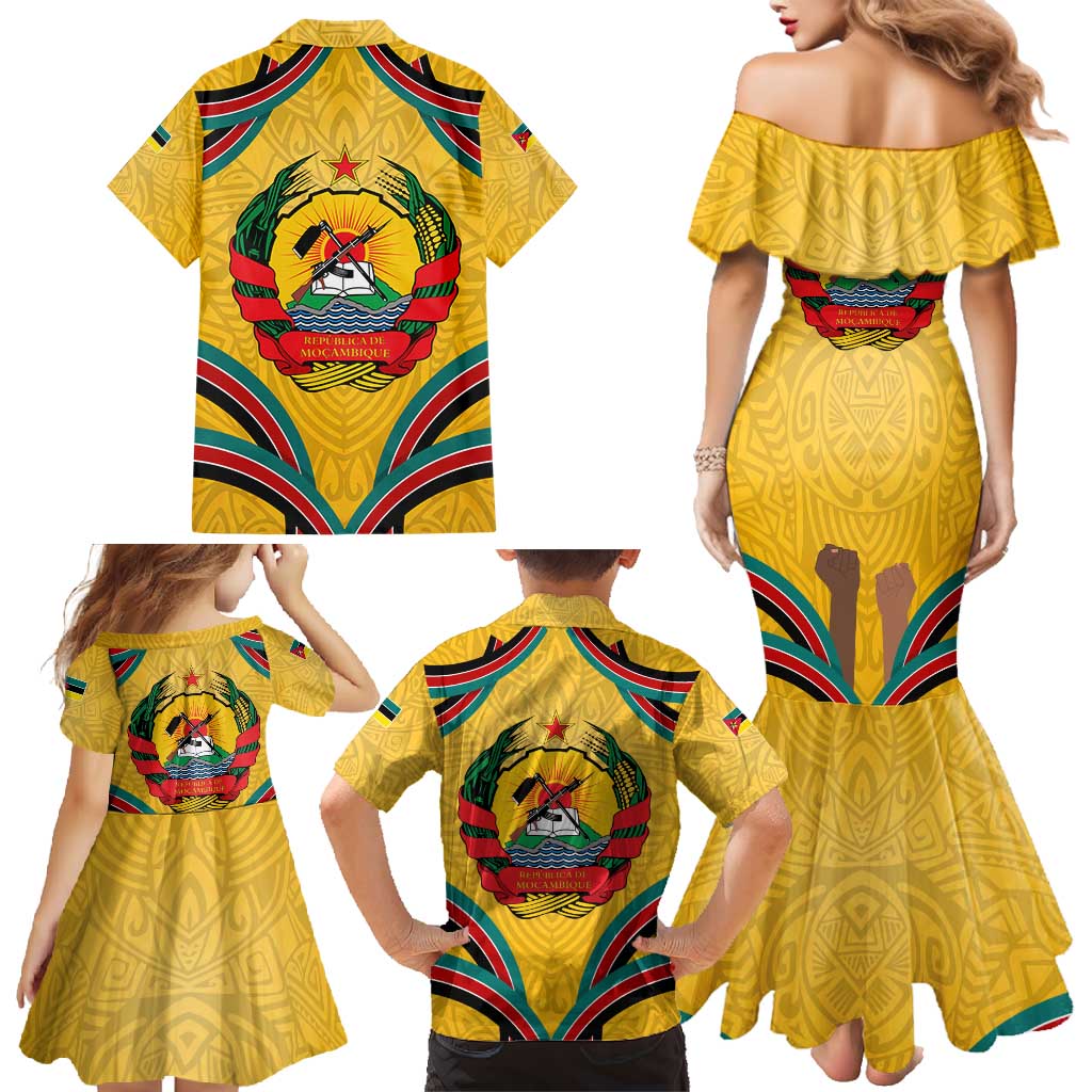 Mozambique Family Matching Mermaid Dress and Hawaiian Shirt with Yellow Red Green Swirl Design and Independence Day - Wonder Print Shop