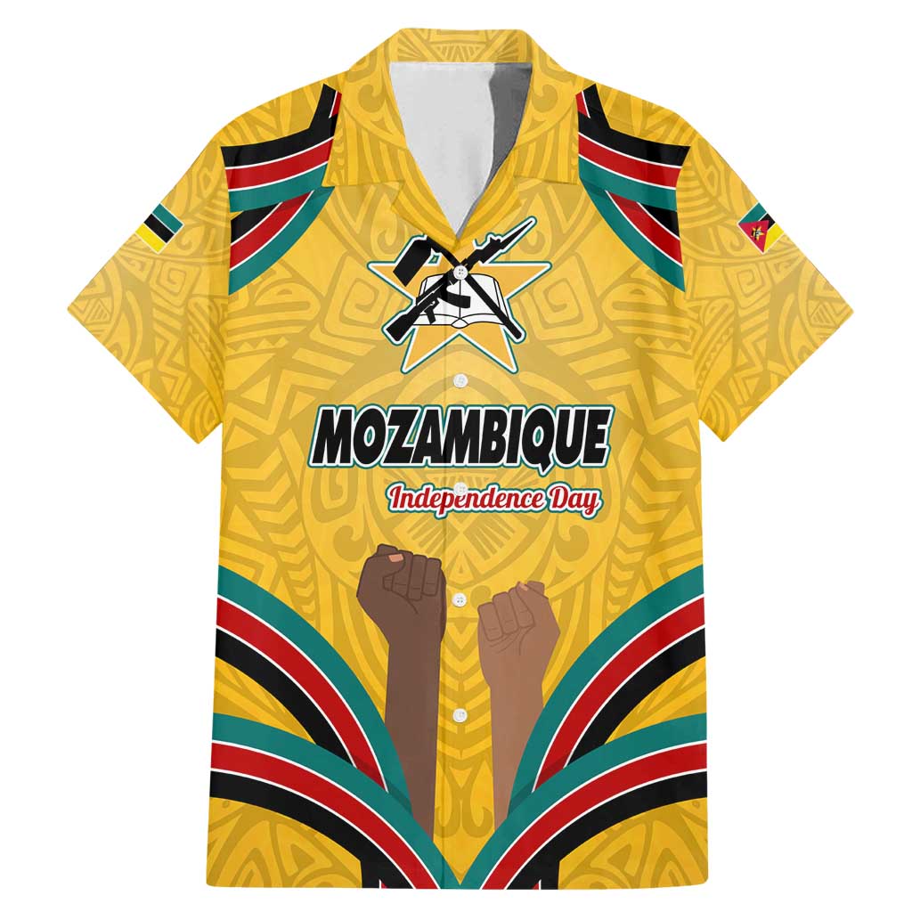 Mozambique Family Matching Mermaid Dress and Hawaiian Shirt with Yellow Red Green Swirl Design and Independence Day - Wonder Print Shop