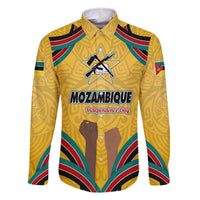Mozambique Family Matching Off The Shoulder Long Sleeve Dress and Hawaiian Shirt with Yellow Red Green Swirl Design and Independence Day - Wonder Print Shop