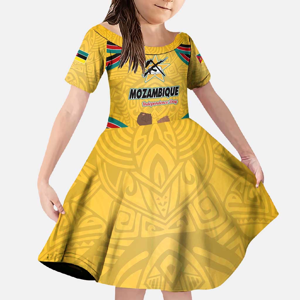 Mozambique Family Matching Off Shoulder Maxi Dress and Hawaiian Shirt with Yellow Red Green Swirl Design and Independence Day - Wonder Print Shop