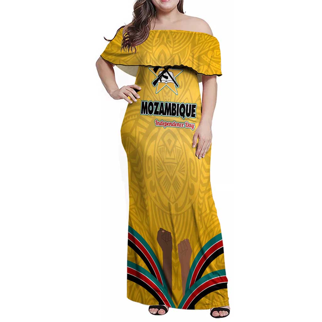 Mozambique Family Matching Off Shoulder Maxi Dress and Hawaiian Shirt with Yellow Red Green Swirl Design and Independence Day - Wonder Print Shop