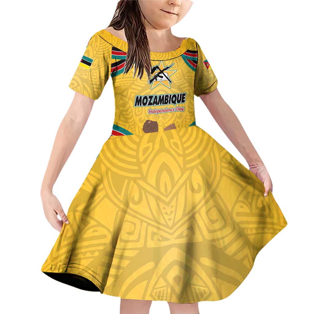 Mozambique Family Matching Off Shoulder Short Dress and Hawaiian Shirt with Yellow Red Green Swirl Design and Independence Day - Wonder Print Shop