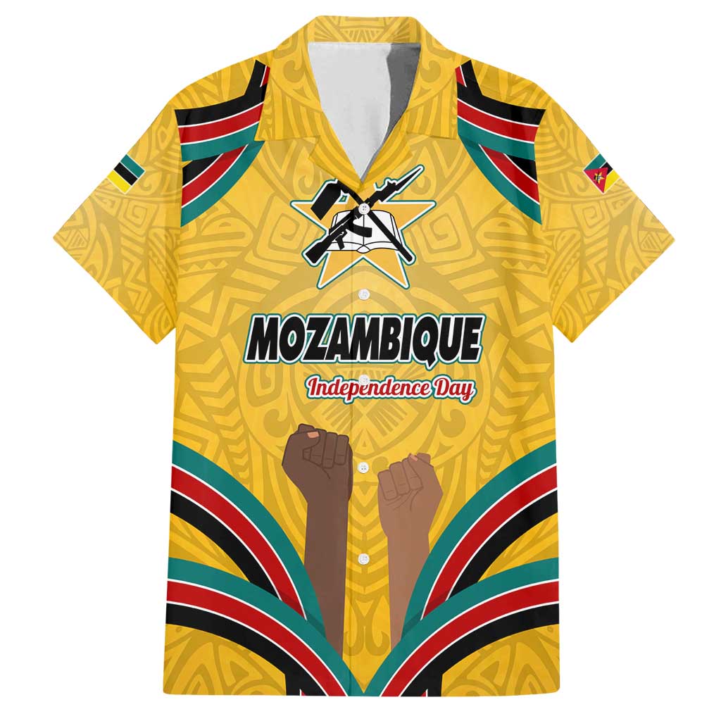 Mozambique Family Matching Puletasi and Hawaiian Shirt with Yellow Red Green Swirl Design and Independence Day - Wonder Print Shop