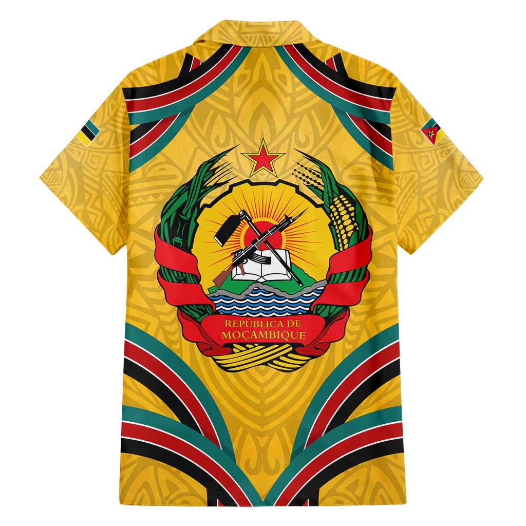 Mozambique Family Matching Puletasi and Hawaiian Shirt with Yellow Red Green Swirl Design and Independence Day - Wonder Print Shop