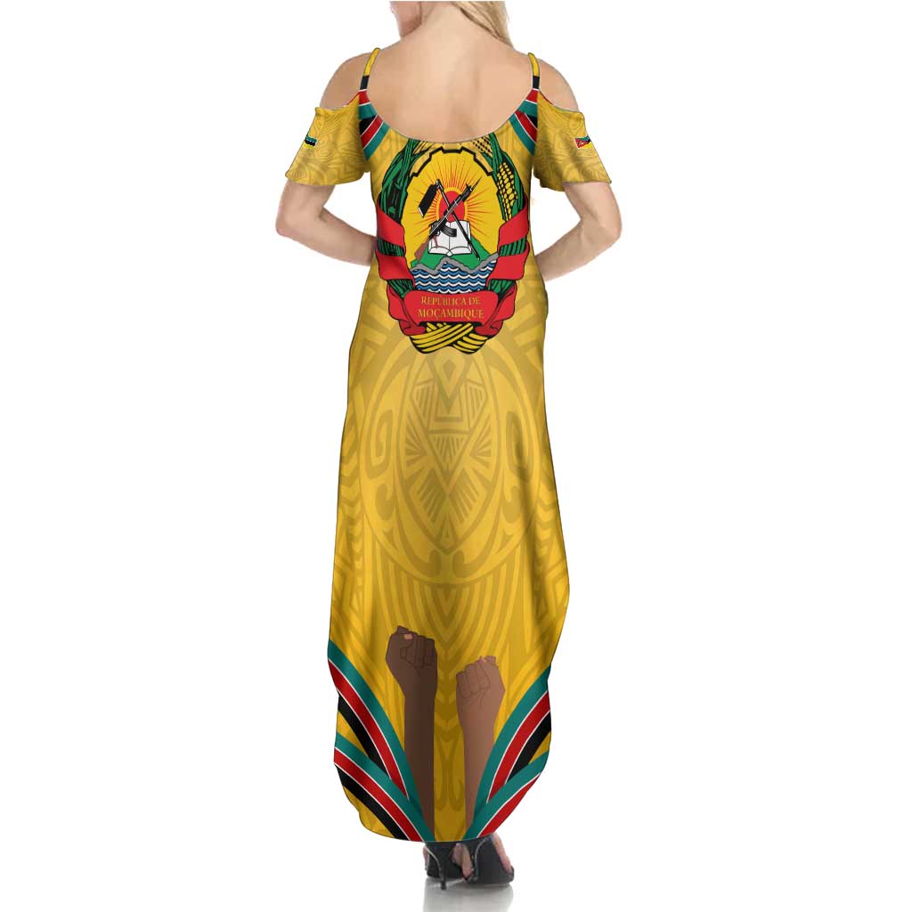 Mozambique Family Matching Summer Maxi Dress and Hawaiian Shirt with Yellow Red Green Swirl Design and Independence Day - Wonder Print Shop